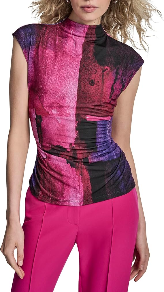 DKNY Women's Sleeveless Mock Neck Jersey Blouse